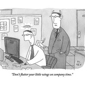 A Boss With Devil's Horns Speaks To An Employee by Peter C. Vey