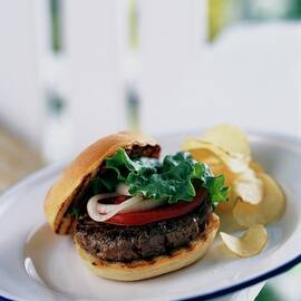 A Burger With Potato Chips by Romulo Yanes