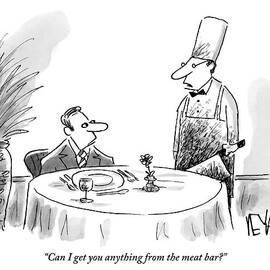 A Butcher Addresses A Man Sitting At A Dinner by Christopher Weyant