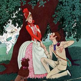 A Butterfly Collector Wooing A Young Woman by Pierre Brissaud