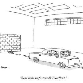 A Car Full Of Crash Test Dummies Approaches by Jack Ziegler