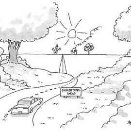 A Car On A Winding Road Heads For A Straight Road by Jack Ziegler