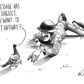 A Carrier Pigeon Holds A Rolled Up Message by Will McPhail