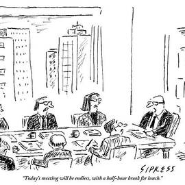 A Ceo Talks To His Board During A Board Meeting by David Sipress
