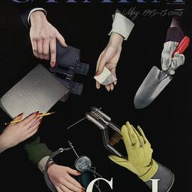 A Charm Cover Of Women's Hands Reaching For Tools by George Karger