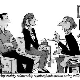 A Couple Sits On A Couch Across From Counselor by William Haefeli