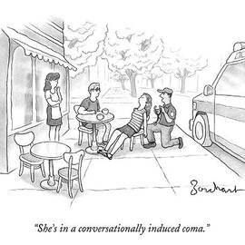 A Couple Sits Outside A Cafe. The Woman by David Borchart