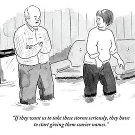 A Couple Stand And Talk In Their Flooded Living by Emily Flake