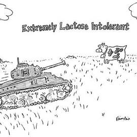 A Cow In A Pasture Watches As A Tank Approaches by Ken Krimstein