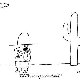 A Cowboy Talks On A Cell Phone In A Desert by Charles Barsotti