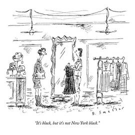 A Customer In A Dress Shop Speaks To A Saleswoman by Barbara Smaller