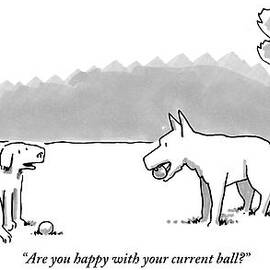 A Dog Sits With A Ball At His Feet. Another Dog by Shannon Wheeler