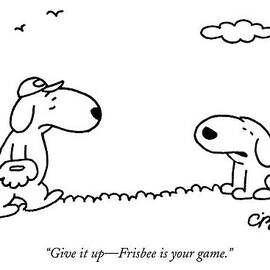 A Dog Talks To Another Dog Wearing Baseball Gear by Charles Barsotti
