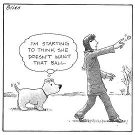 A Dog Thinks To Himself As A Woman Throws A Ball by Harry Bliss