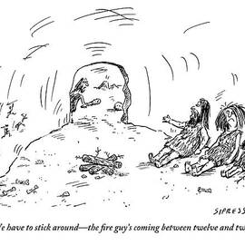 A Family Of Cave People Are Sitting In Their Cave by David Sipress