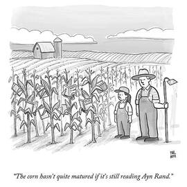 A Farmer And His Daughter Look At Cornstalks Who by Paul Noth
