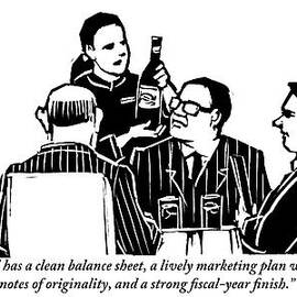 A Female Sommelier Presents A Bottle Of Wine by Drew Dernavich