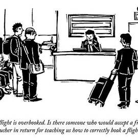 A Flight Receptionist Announces To Travelers by Drew Dernavich