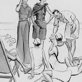 A Group Of Young People On The Lido Beach by Rene Bouet-Willaumez