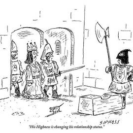 A Guard Leading A Queen Speaks To An Executioner by David Sipress