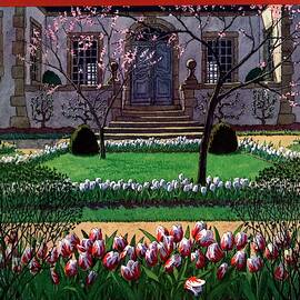 A House And Garden Cover Of A Tulip Garden by Pierre Brissaud