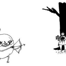 A Huge Apple Creature With A Bow And Arrow Shoots by Edward Steed