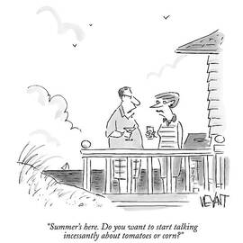 A Husband Talks To A Wife On A Porch Of A Beach by Christopher Weyant