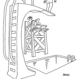 A Lifeguard At A Pool Says To A Man On A High by Jack Ziegler