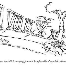 A Man And Woman Are Seen Driving In A Car by Sidney Harris