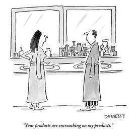 A Man And Woman Discuss Bathroom Counter Space by Liza Donnelly