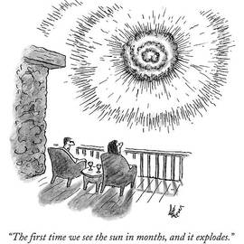 A Man And Woman Sit In Front Of An Exploding Sun by Frank Cotham