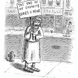 A Man In Torn Clothing On The Sidewalk Holds by Roz Chast