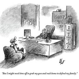 A Man Is Sitting Behind A Desk Talking To A Man by Frank Cotham