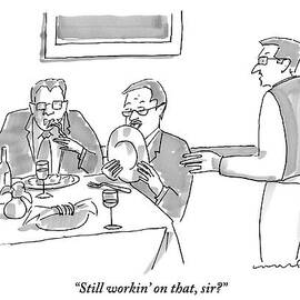 A Man Licks His Plate Clean At A Restaurant by Michael Crawford