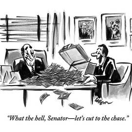 A Man Opens A Briefcase Full Of Cash by Lee Lorenz