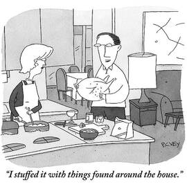 A Man Presents A Stuffed Turkey To A Woman by Peter C. Vey