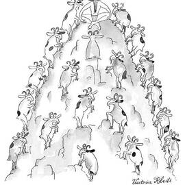 A Man Sits On Top Of A Mountain With Goats by Victoria Roberts