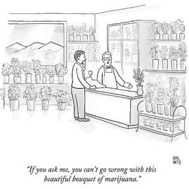 A Man Speaks With An Assistant At A Flower Shop by Paul Noth