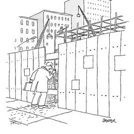 A Man With A Briefcase Looks Downwards by Jack Ziegler