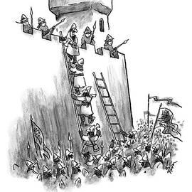 A Medieval Soldier Climbing A Ladder To The Top by Frank Cotham