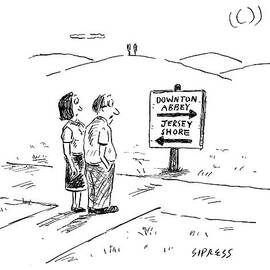 A Middle-aged Couple Stand At A Road Sign by David Sipress