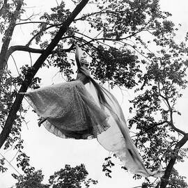 A Model Wearing A Dress In A Tree by Gene Moore