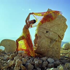 A Model Wearing A Pauline Trigere Dress And Scarf by Henry Clarke