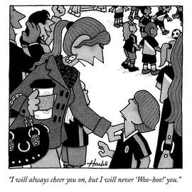 A Mother Talks To Her Son At His Soccer Game by William Haefeli