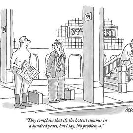 A Naked Businessman Speaks To A Sweaty Man by Jack Ziegler