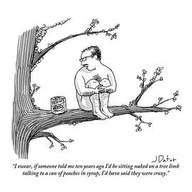 A Naked Man Sitting On A Tree Branch Is Talking by Joe Dator