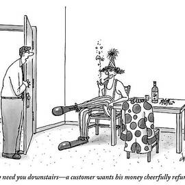 A Normal-looking Man In A Suit Addresses A Clown by Tom Cheney