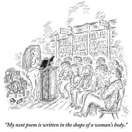 A Nude Woman Stands At A Podium by Edward Koren