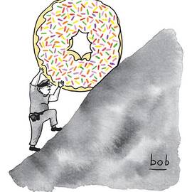 A Police Officer Pushes A Giant Donut Up A Hill by Bob Eckstein