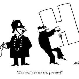 A Policeman Stops A Man Carrying An Oversized by Ariel Molvig